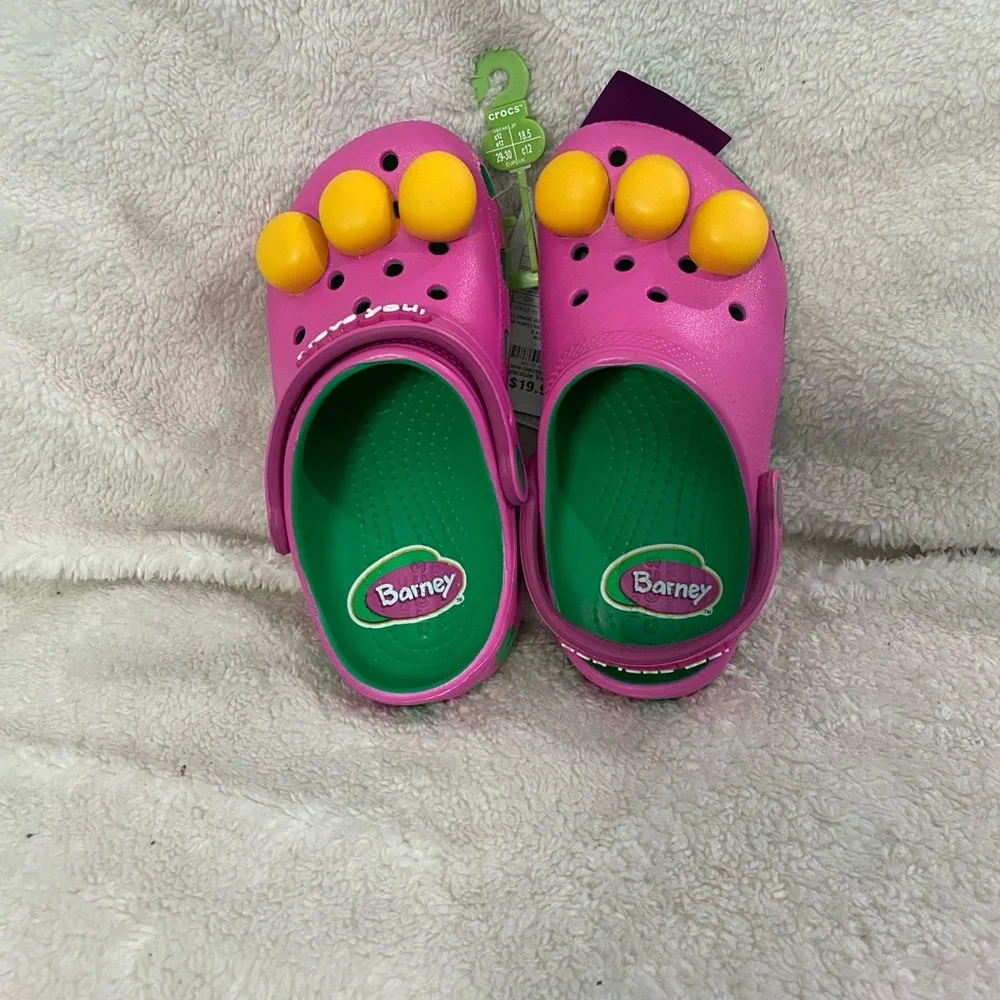 Crocs Kids Barney Clogs, Pink and Green